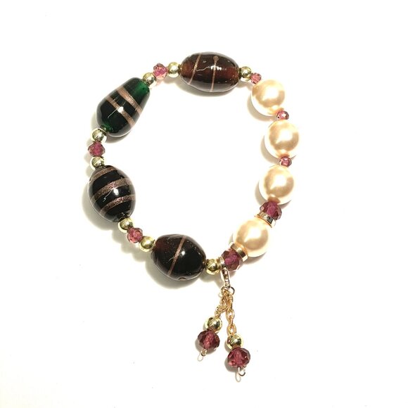 Murano Necklace Bracelet and Earrings in Brown with Pearls and Crystals - Picture 5 of 6